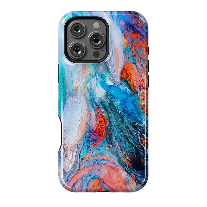 iPhone 16 Pro Max StrongFit Marble Effect Color Pouring Acrylic Abstract Painting by BluedarkArt