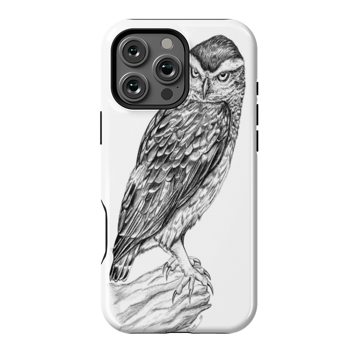 iPhone 16 Pro Max StrongFit Little owl Athene noctua pencil artwork by Chloe Yzoard