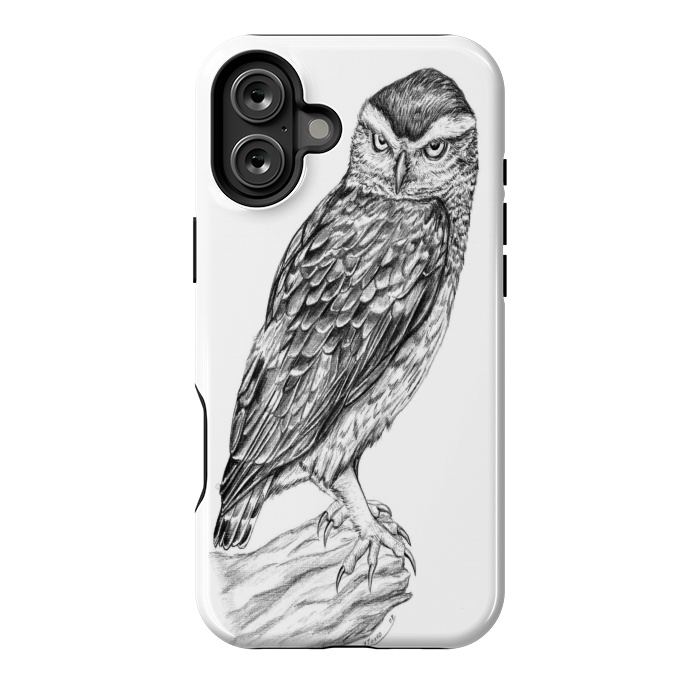 iPhone 16 Plus StrongFit Little owl Athene noctua pencil artwork by Chloe Yzoard