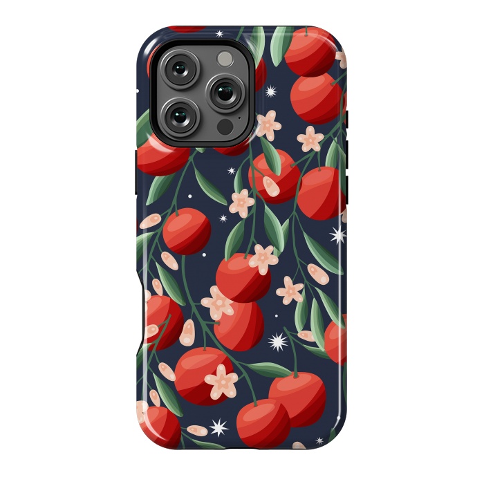 iPhone 16 Pro Max StrongFit Oranges pattern, on dark blue by Jelena Obradovic