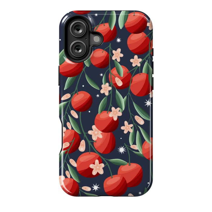 iPhone 16 Plus StrongFit Oranges pattern, on dark blue by Jelena Obradovic