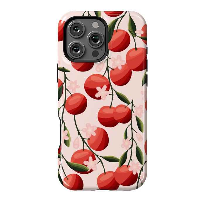 iPhone 16 Pro Max StrongFit Orange pattern, on pale pink by Jelena Obradovic