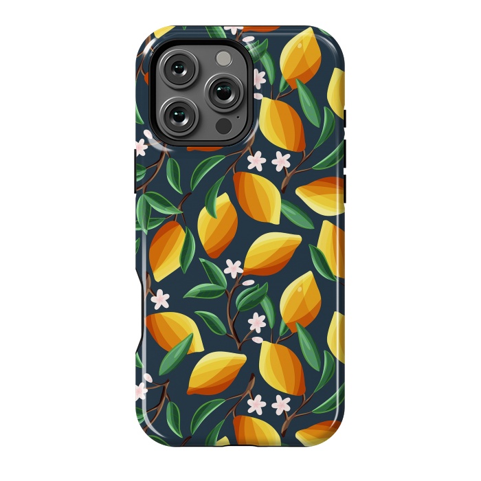 iPhone 16 Pro Max StrongFit Lemon pattern, on dark by Jelena Obradovic