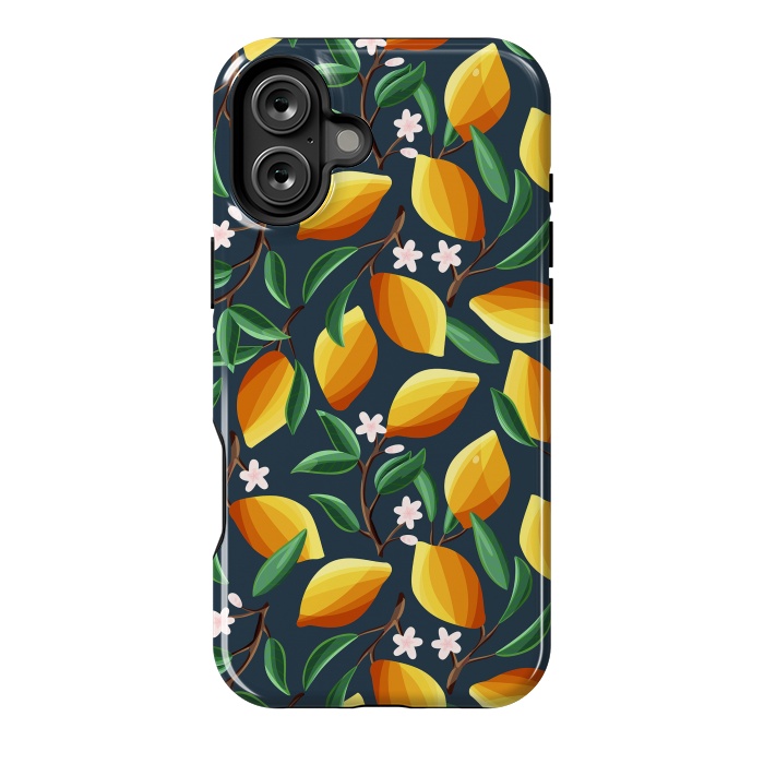 iPhone 16 Plus StrongFit Lemon pattern, on dark by Jelena Obradovic