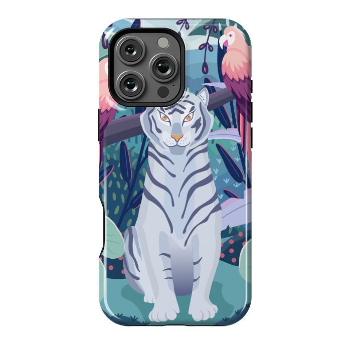 iPhone 16 Pro Max StrongFit Blue tiger and parrots by Jelena Obradovic