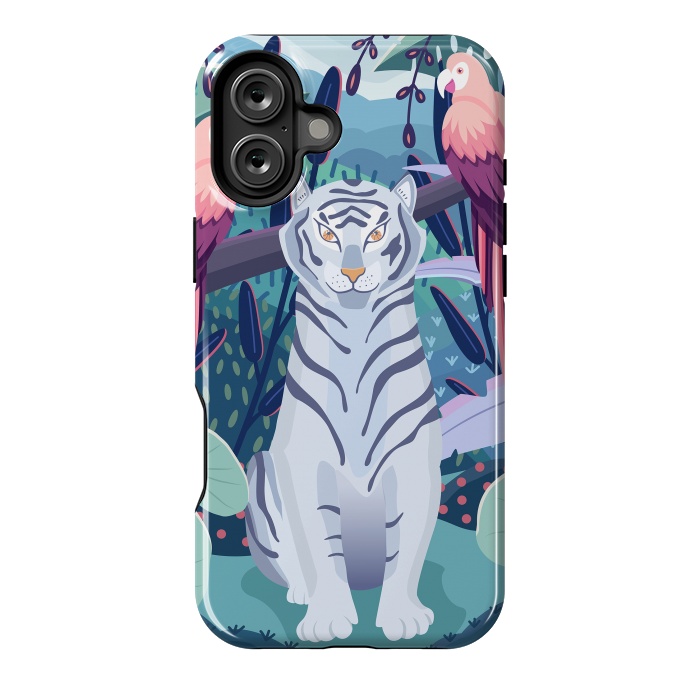 iPhone 16 Plus StrongFit Blue tiger and parrots by Jelena Obradovic