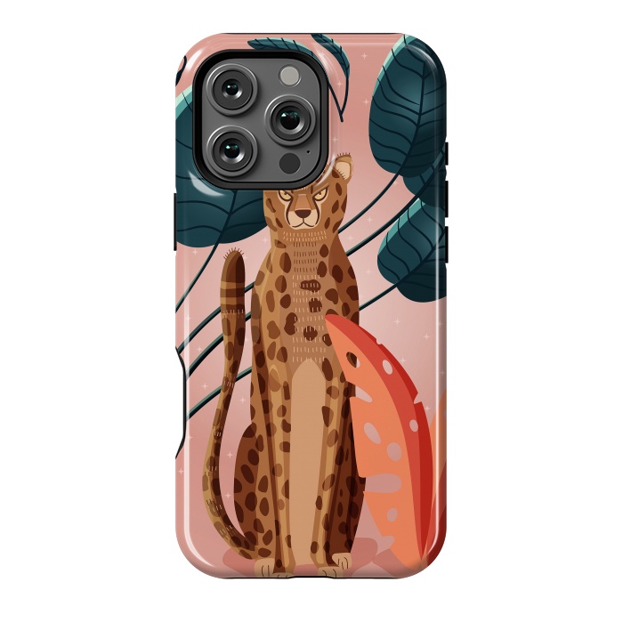 iPhone 16 Pro Max StrongFit Cheetah and palm leaves by Jelena Obradovic