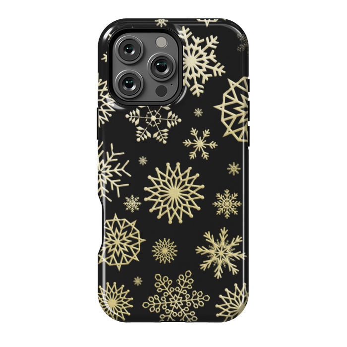 iPhone 16 Pro Max StrongFit black gold snowflakes by haroulita