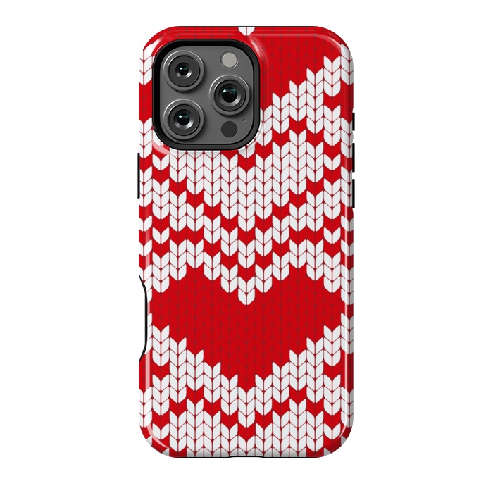 iPhone 16 Pro Max StrongFit Red white knitted heart pattern by haroulita