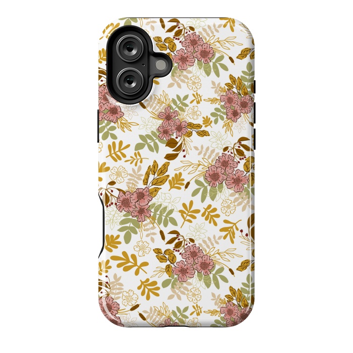 iPhone 16 Plus StrongFit Autumnal Florals in Pink and Mustard by Paula Ohreen