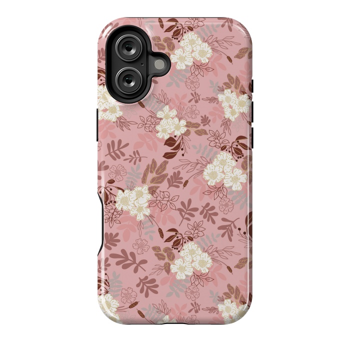 iPhone 16 Plus StrongFit Autumnal Florals in Pink and White by Paula Ohreen