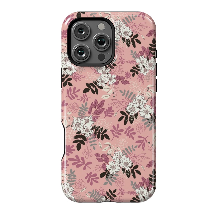 iPhone 16 Pro Max StrongFit Autumnal Florals in Pink, Black and White by Paula Ohreen