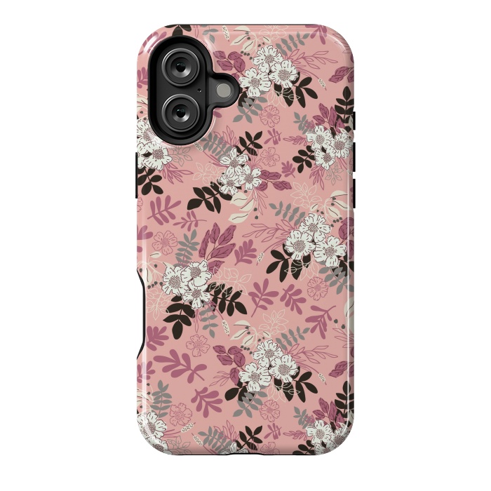 iPhone 16 Plus StrongFit Autumnal Florals in Pink, Black and White by Paula Ohreen