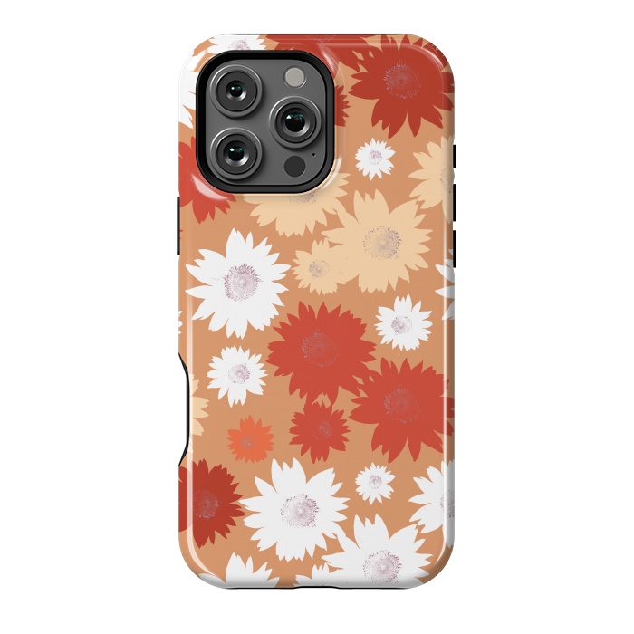 iPhone 16 Pro Max StrongFit Retro flowers - graphic orange beige petals by Oana 