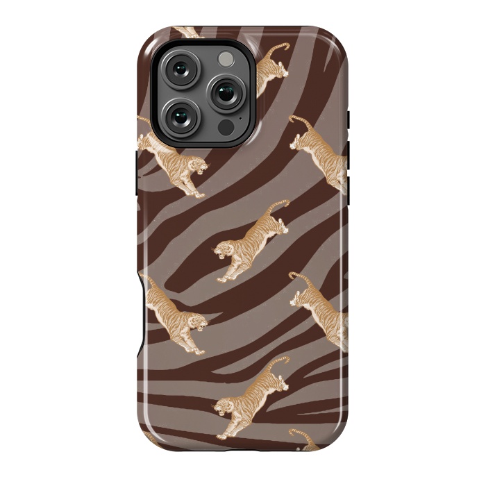 iPhone 16 Pro Max StrongFit Tiger pattern on brown stripes - modern animal pattern by Oana 