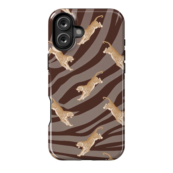 iPhone 16 Plus StrongFit Tiger pattern on brown stripes - modern animal pattern by Oana 