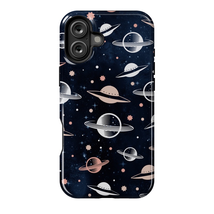 iPhone 16 Plus StrongFit Planets and stars - space pattern - celestial pattern on navy by Oana 