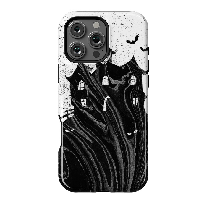 iPhone 16 Pro Max StrongFit Halloween haunted house - black and white splatter and brushstrokes by Oana 