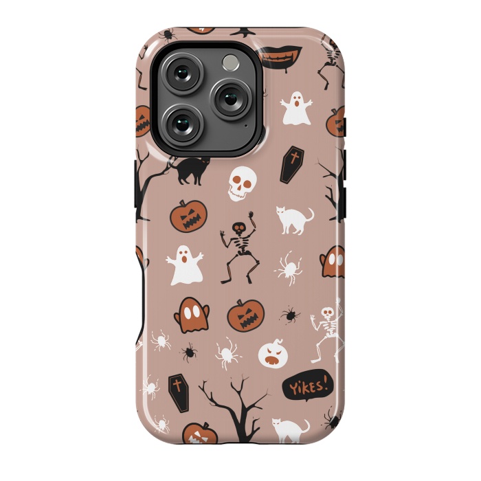 iPhone 16 Pro StrongFit Halloween monsters pattern - skeletons, pumpkins, ghosts, cats, spiders by Oana 