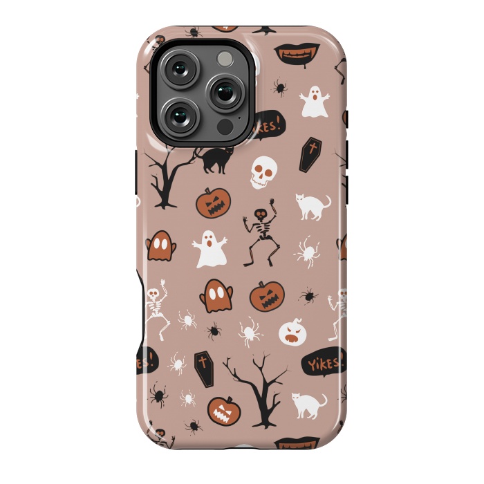 iPhone 16 Pro Max StrongFit Halloween monsters pattern - skeletons, pumpkins, ghosts, cats, spiders by Oana 