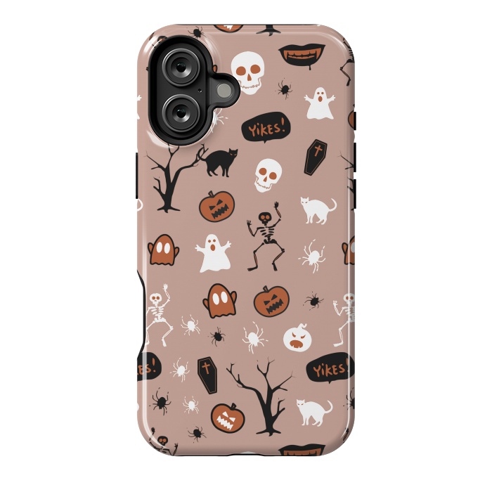 iPhone 16 Plus StrongFit Halloween monsters pattern - skeletons, pumpkins, ghosts, cats, spiders by Oana 