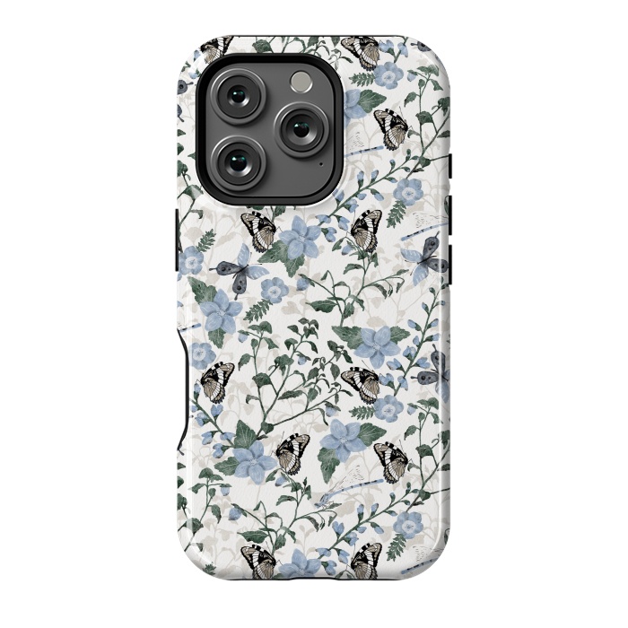 iPhone 16 Pro StrongFit Delicate Watercolour Butterflies and Dragonflies half-drop repeat pattern by Paula Ohreen