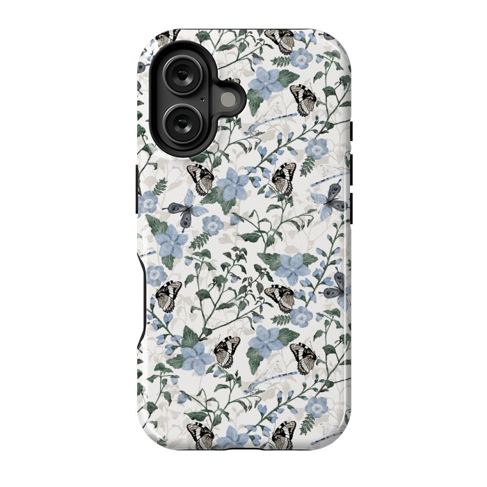 iPhone 16 StrongFit Delicate Watercolour Butterflies and Dragonflies half-drop repeat pattern by Paula Ohreen