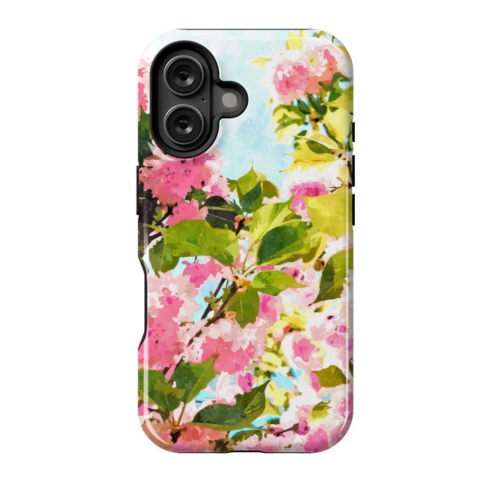 iPhone 16 StrongFit Day dreaming under the blooming Bougainvillea | Summer botanical Floral Vintage Garden Painting by Uma Prabhakar Gokhale