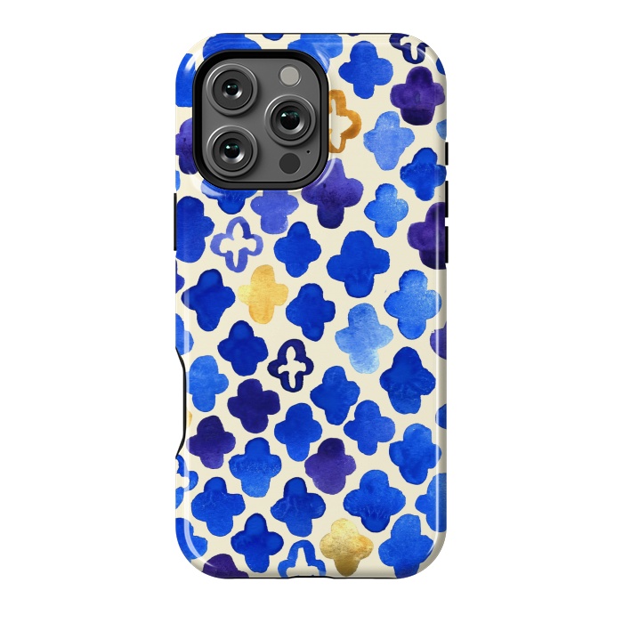 iPhone 16 Pro Max StrongFit Rustic Watercolor Moroccan in Royal Blue & Gold by Tangerine-Tane