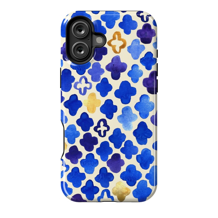 iPhone 16 Plus StrongFit Rustic Watercolor Moroccan in Royal Blue & Gold by Tangerine-Tane