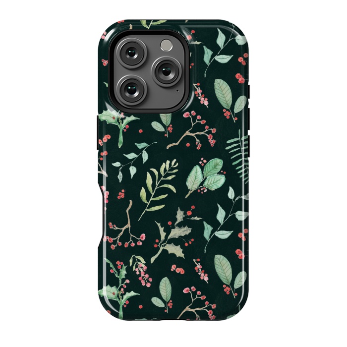 iPhone 16 Pro StrongFit Berries and winter foliage - Christmas pattern by Oana 