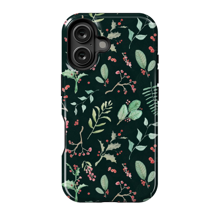 iPhone 16 StrongFit Berries and winter foliage - Christmas pattern by Oana 