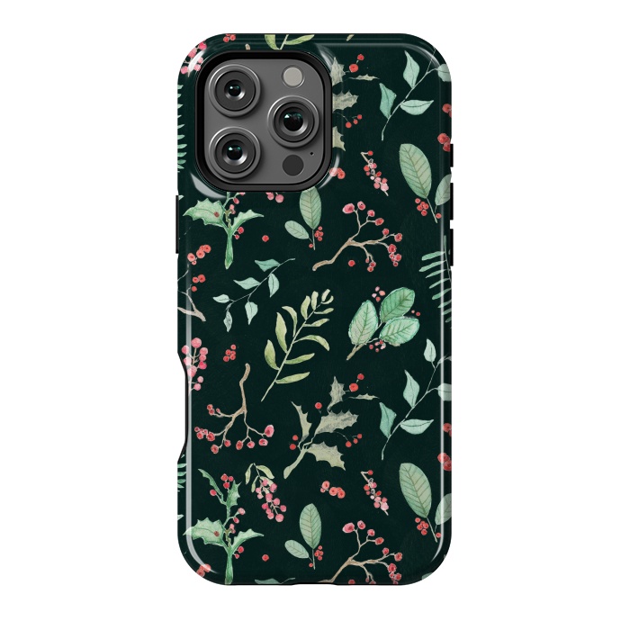 iPhone 16 Pro Max StrongFit Berries and winter foliage - Christmas pattern by Oana 