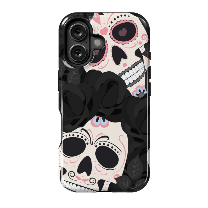 iPhone 16 StrongFit black white sugar skull by haroulita