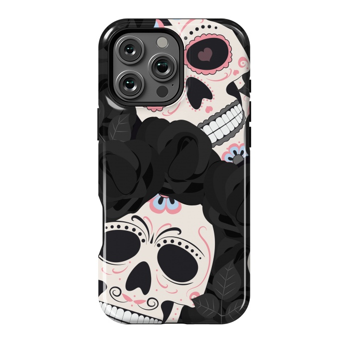 iPhone 16 Pro Max StrongFit black white sugar skull by haroulita