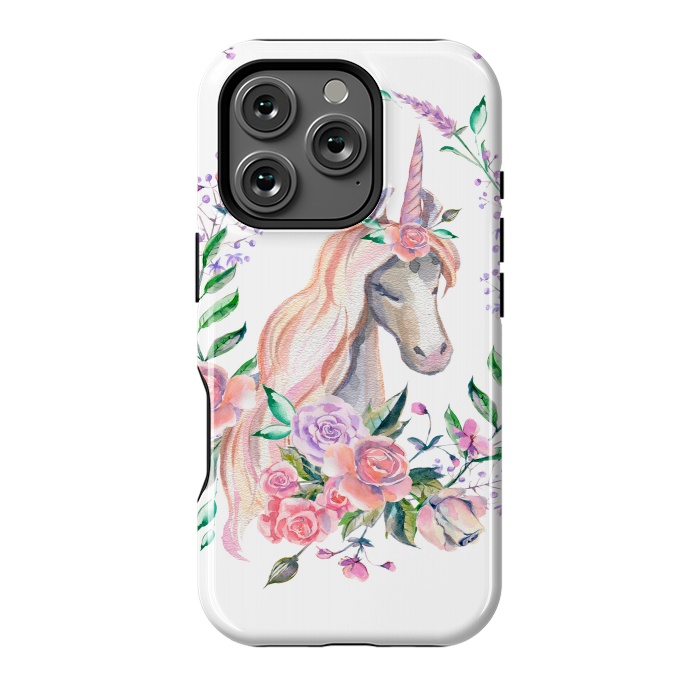 iPhone 16 Pro StrongFit watercolor floral unicorn by haroulita