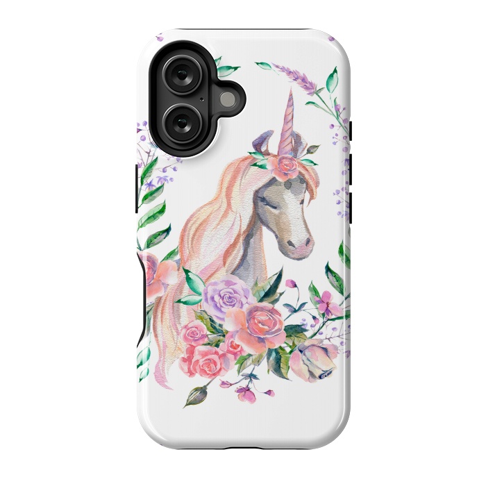 iPhone 16 StrongFit watercolor floral unicorn by haroulita