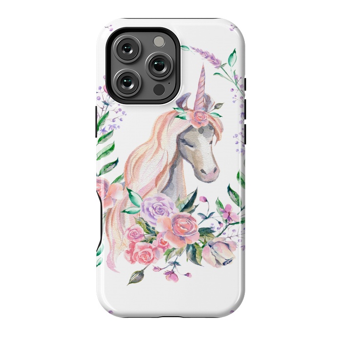 iPhone 16 Pro Max StrongFit watercolor floral unicorn by haroulita