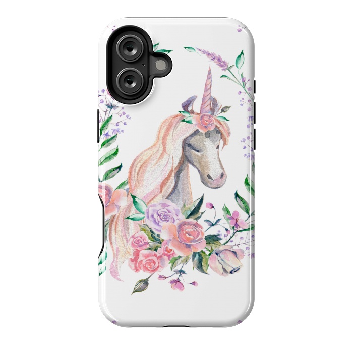 iPhone 16 Plus StrongFit watercolor floral unicorn by haroulita