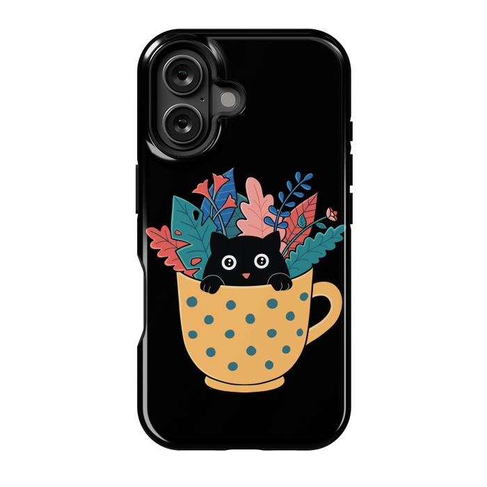 iPhone 16 StrongFit Cat and flowers by Coffee Man