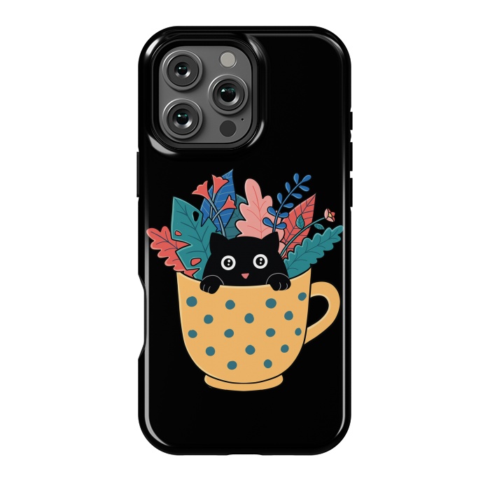 iPhone 16 Pro Max StrongFit Cat and flowers by Coffee Man