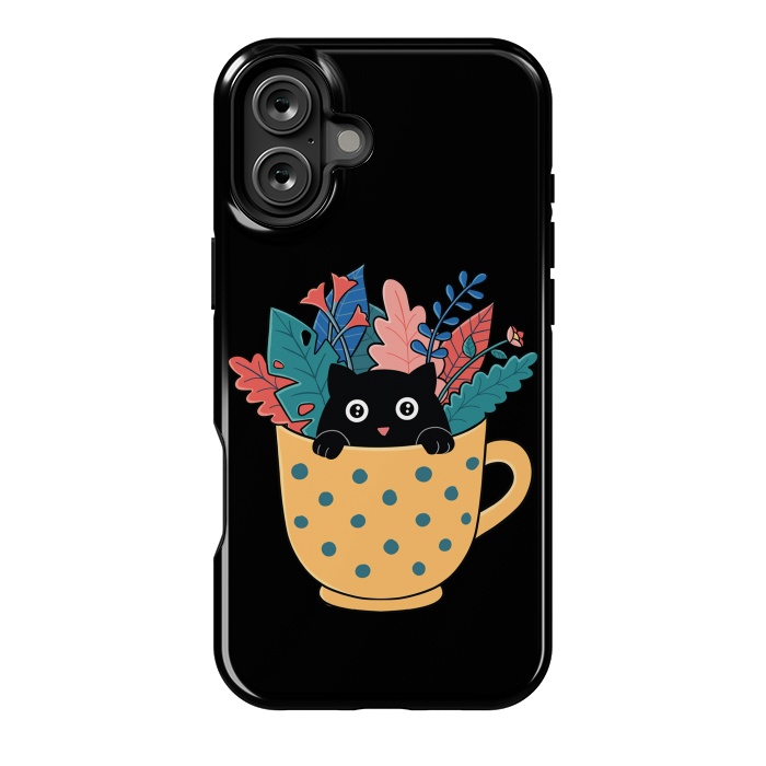 iPhone 16 Plus StrongFit Cat and flowers by Coffee Man