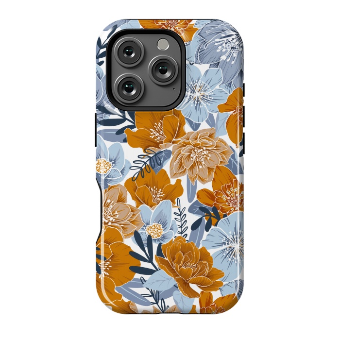 iPhone 16 Pro StrongFit Cozy Florals in Desert Sun, Navy and Fog by gingerlique