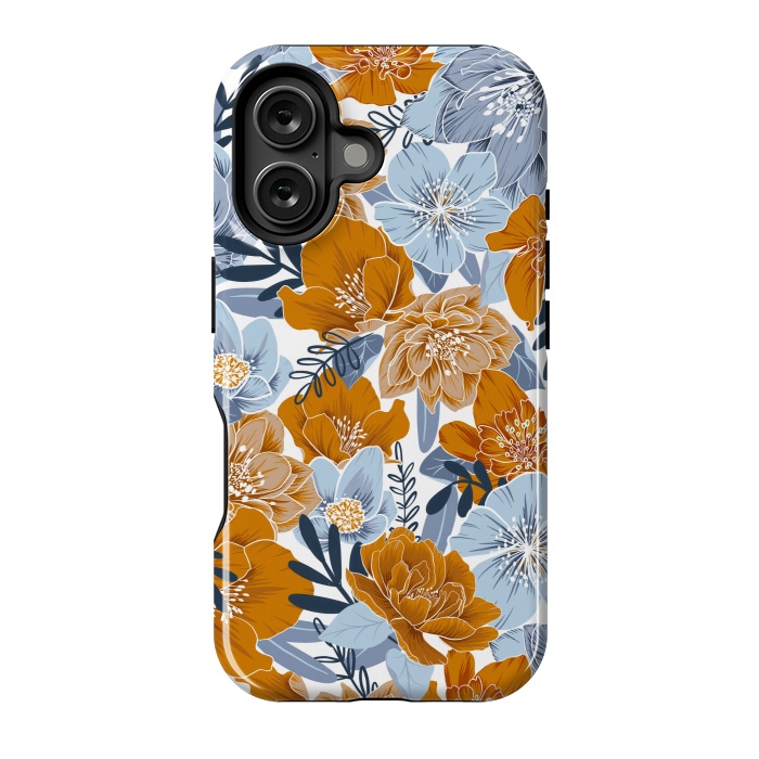 iPhone 16 StrongFit Cozy Florals in Desert Sun, Navy and Fog by gingerlique