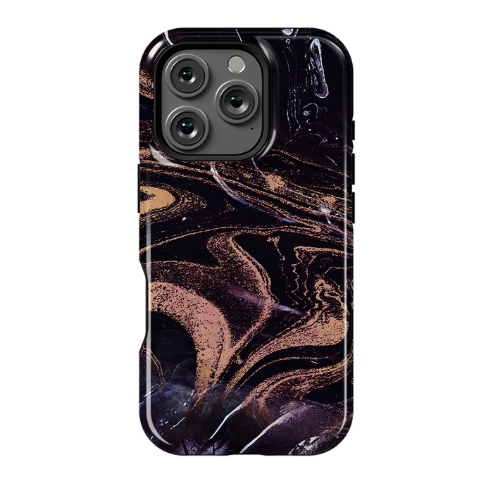 iPhone 16 Pro StrongFit Liquid marble with golden stripes - acrylic pour by Oana 