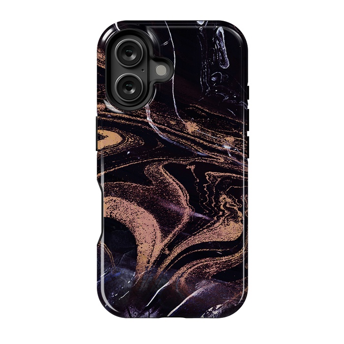 iPhone 16 StrongFit Liquid marble with golden stripes - acrylic pour by Oana 