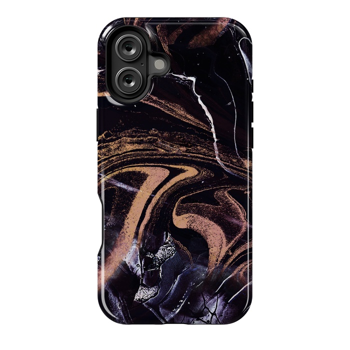 iPhone 16 Plus StrongFit Liquid marble with golden stripes - acrylic pour by Oana 