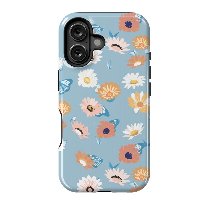 iPhone 16 StrongFit Pastel daisy petals and butterflies - colorful aesthetic pattern by Oana 