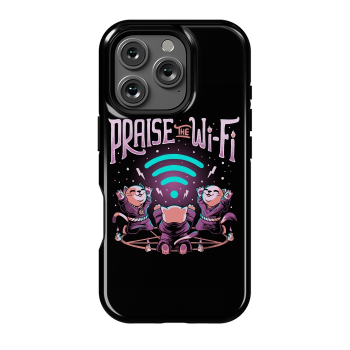 iPhone 16 Pro StrongFit Praise the Wifi Funny Evil Worship Cats by eduely