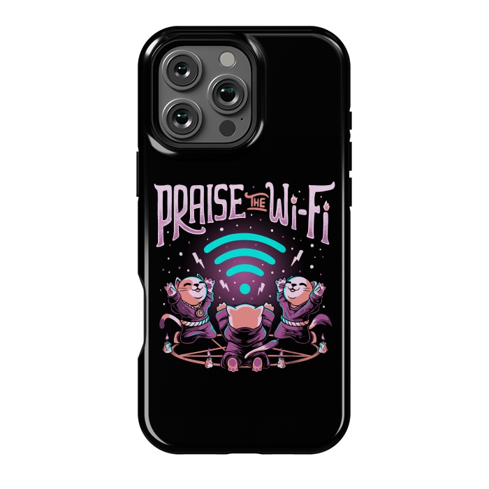 iPhone 16 Pro Max StrongFit Praise the Wifi Funny Evil Worship Cats by eduely